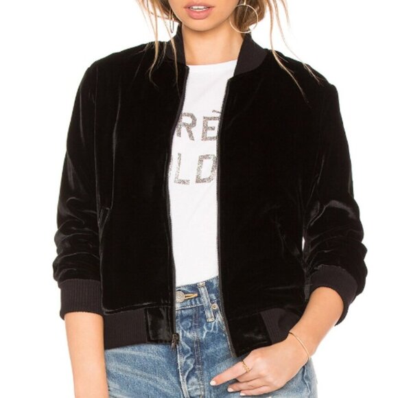 $348 Monrow Revolve Black Velvet Bomber Jacket Women's Size Small S